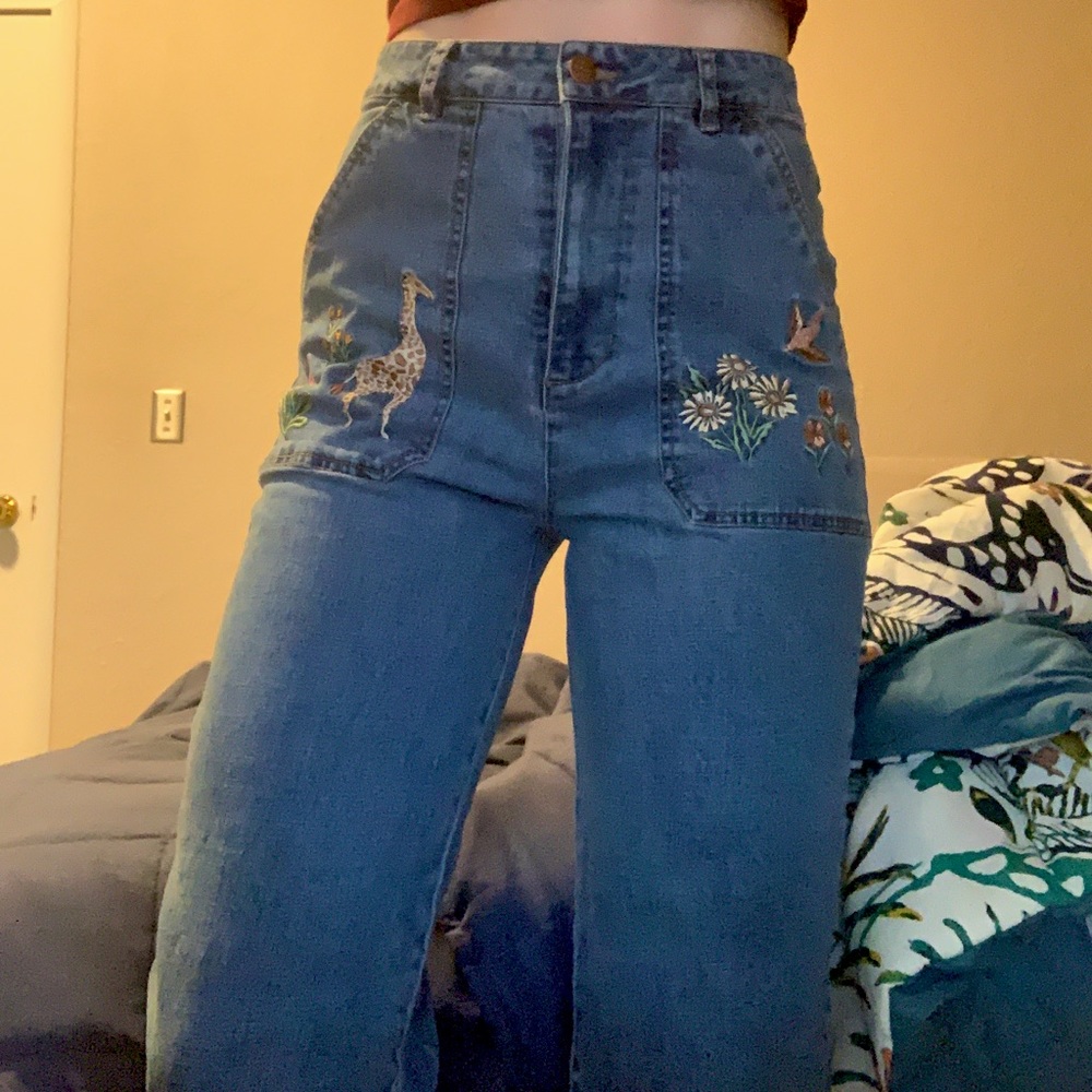 Modcloth giraffe and floral jeans